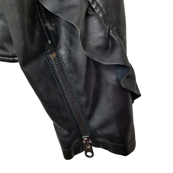 Pink Key Black Vegan Leather Moto Jacket with Ruffle Sleeves Women's Size Large - Picture 8 of 11